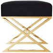 Posh Living Colin Velvet and Stainless Steel Base Ottoman in Black/Gold
