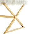 Posh Colin Faux Fur Fabric Ottoman with Stainless Steel X-Legs in White/Gold
