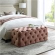 Posh Living Brice Modern Button-Tufted Velvet Bench in Blush Pink