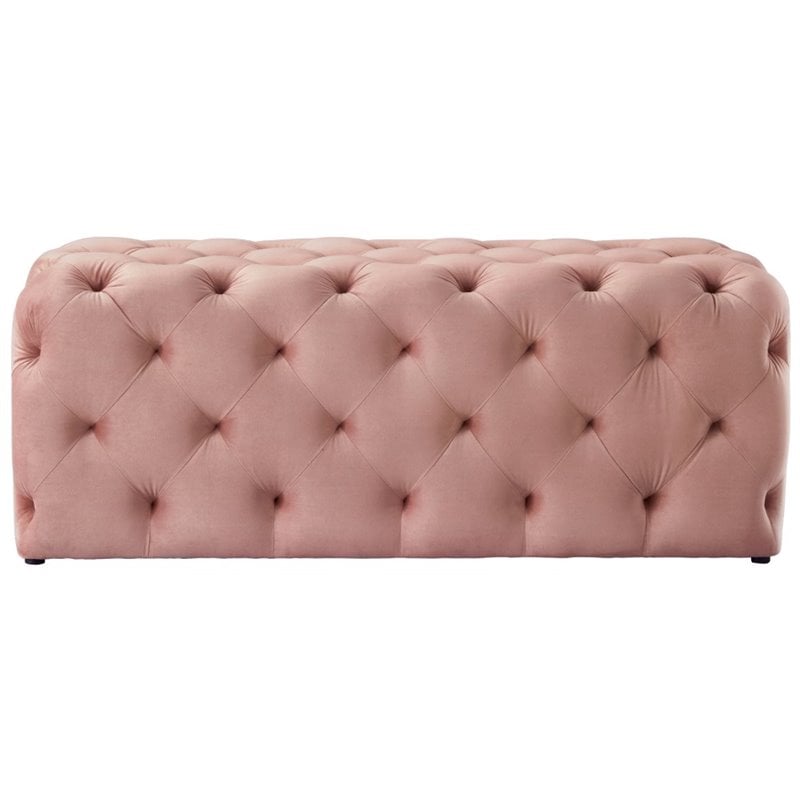 Posh Living Brice Modern Button-Tufted Velvet Bench in Blush Pink
