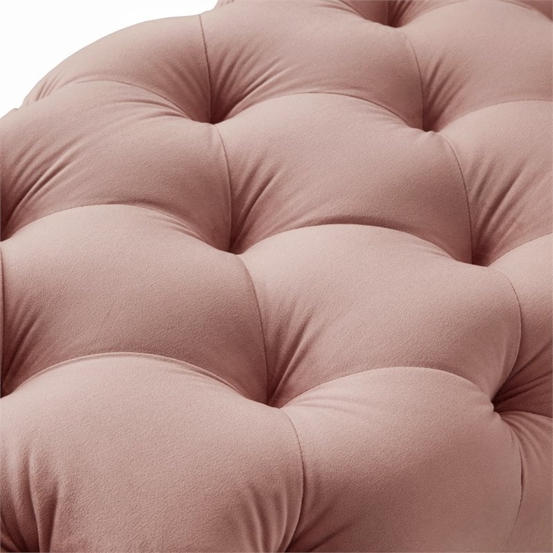 Posh Living Brice Modern Button-Tufted Velvet Bench in Blush Pink