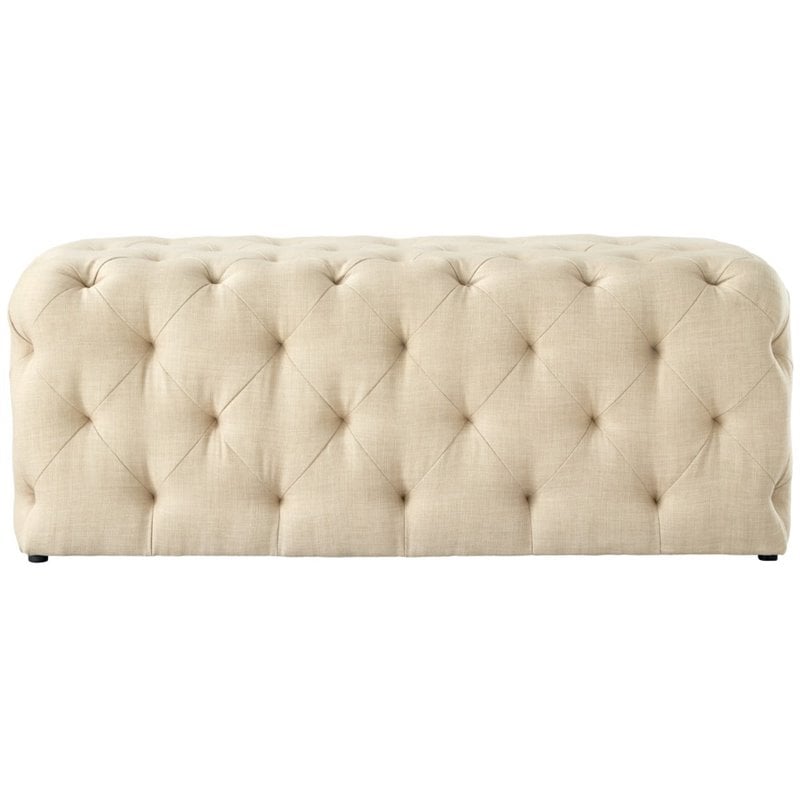 Posh Living Brice Modern Button-Tufted Linen Fabric Bench in Beige