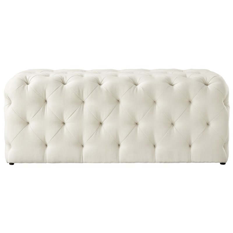 Posh Living Brice Modern Button-Tufted Linen Fabric Bench in Cream/White