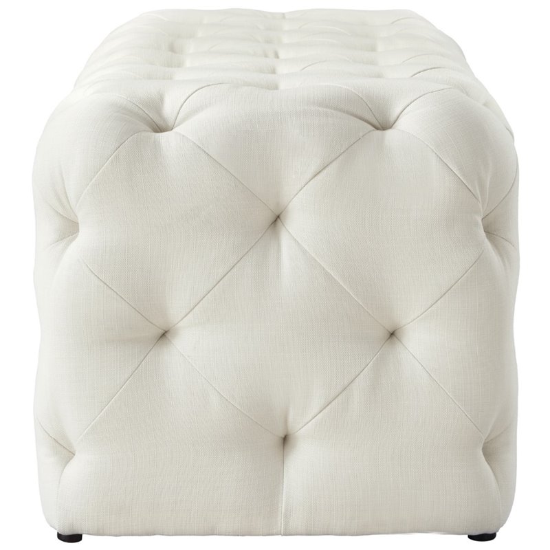 Posh Living Brice Modern Button-Tufted Linen Fabric Bench in Cream/White