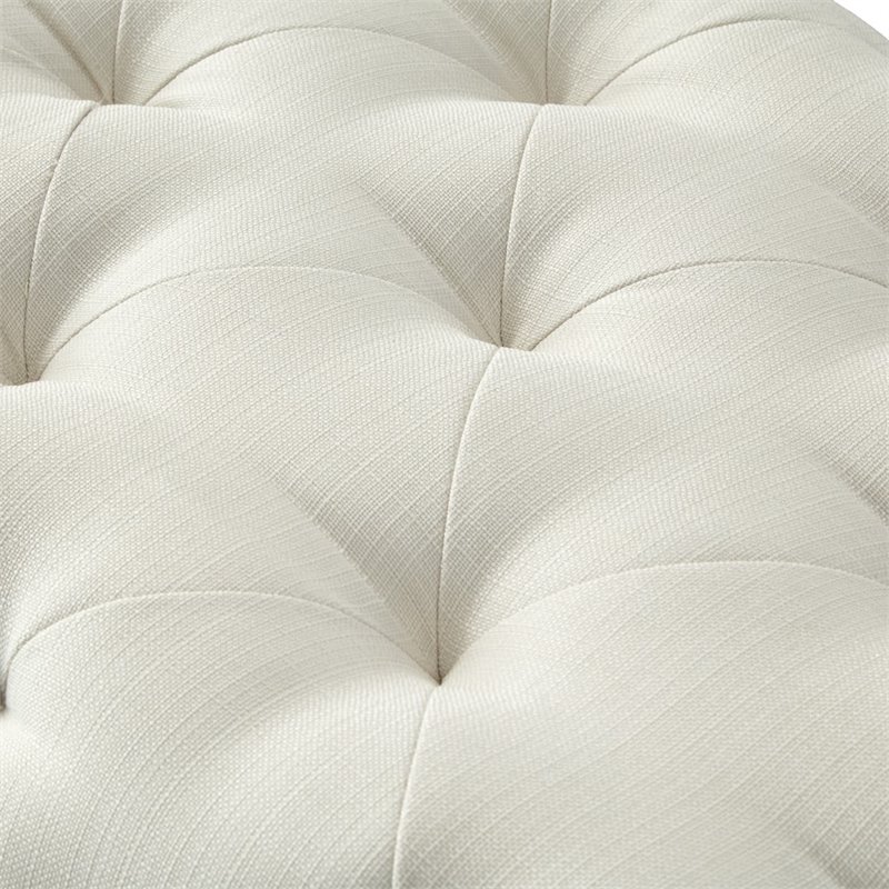 Posh Living Brice Modern Button-Tufted Linen Fabric Bench in Cream/White