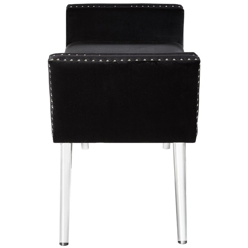Posh Living Katherine Velvet Upholstered Bench with Acrylic Legs in Black