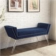 Posh Living Katherine Velvet Upholstered Bench with Acrylic Legs in Navy Blue