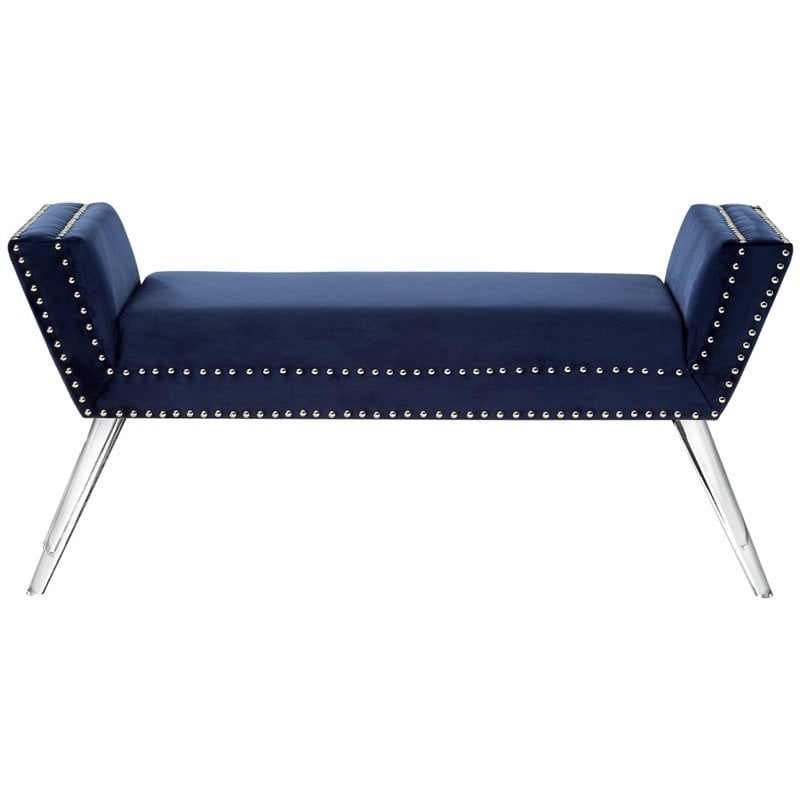 Posh Living Katherine Velvet Upholstered Bench with Acrylic Legs in Navy Blue