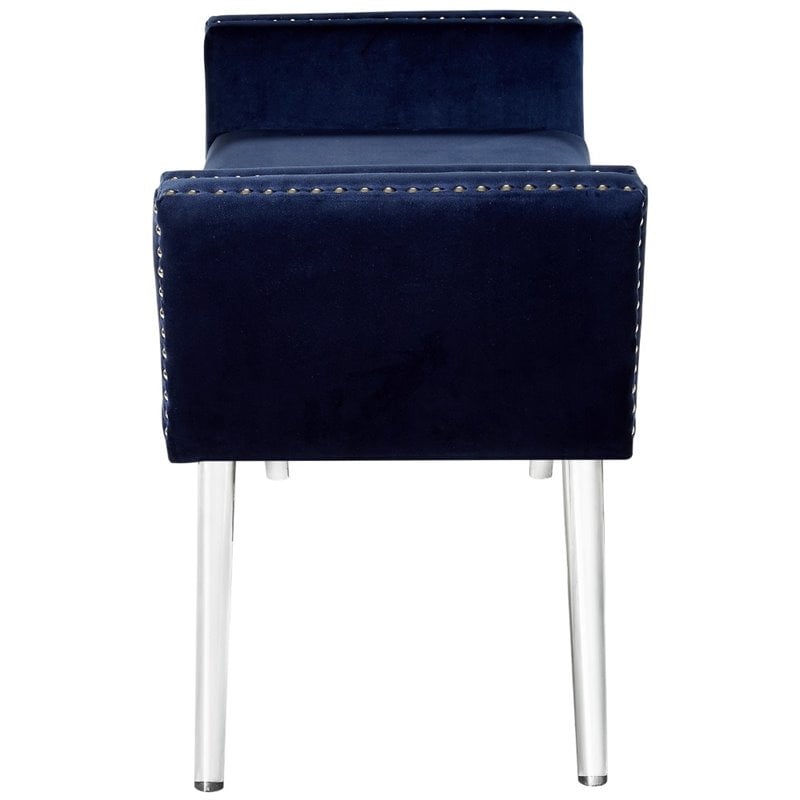 Posh Living Katherine Velvet Upholstered Bench with Acrylic Legs in Navy Blue