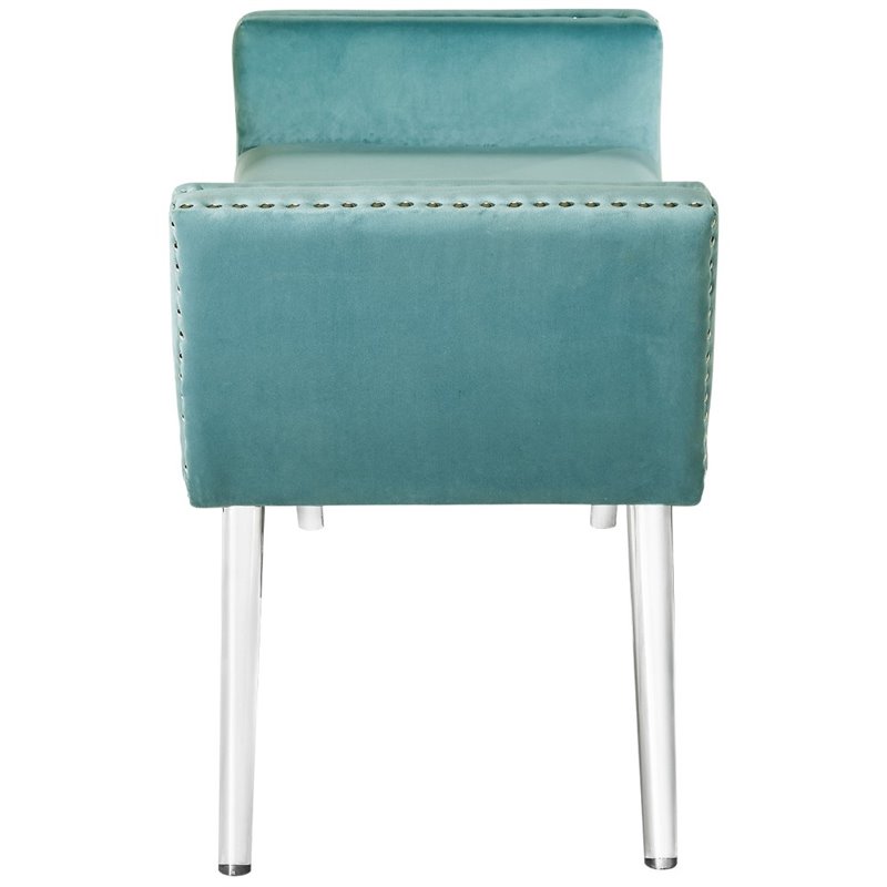Posh Living Katherine Velvet Upholstered Bench with Acrylic Legs in Slate Blue