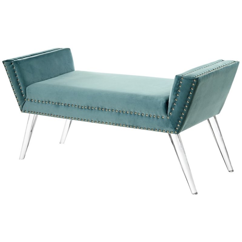Posh Living Katherine Velvet Upholstered Bench with Acrylic Legs in Slate Blue