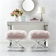 Posh Colin Faux Fur Fabric Ottoman with Stainless Steel X-Legs in Rose/Chrome