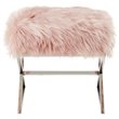 Posh Colin Faux Fur Fabric Ottoman with Stainless Steel X-Legs in Rose/Chrome