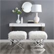 Posh Colin Faux Fur Fabric Ottoman with Stainless Steel X-Legs in White/Chrome