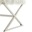 Posh Colin Faux Fur Fabric Ottoman with Stainless Steel X-Legs in White/Chrome