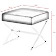 Posh Colin Faux Fur Fabric Ottoman with Stainless Steel X-Legs in White/Chrome