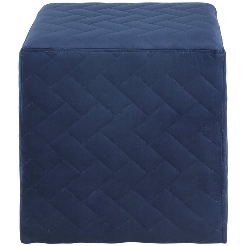 Posh Living Micah Modern Quilted Velvet Upholstered Cube Ottoman in Blue