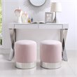 Posh Living Jason Velvet Round Ottoman with Metal Base in Blush Pink/Chrome
