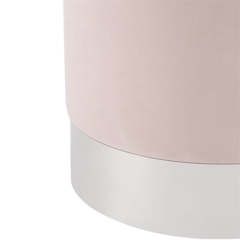 Posh Living Jason Velvet Round Ottoman with Metal Base in Blush Pink/Chrome