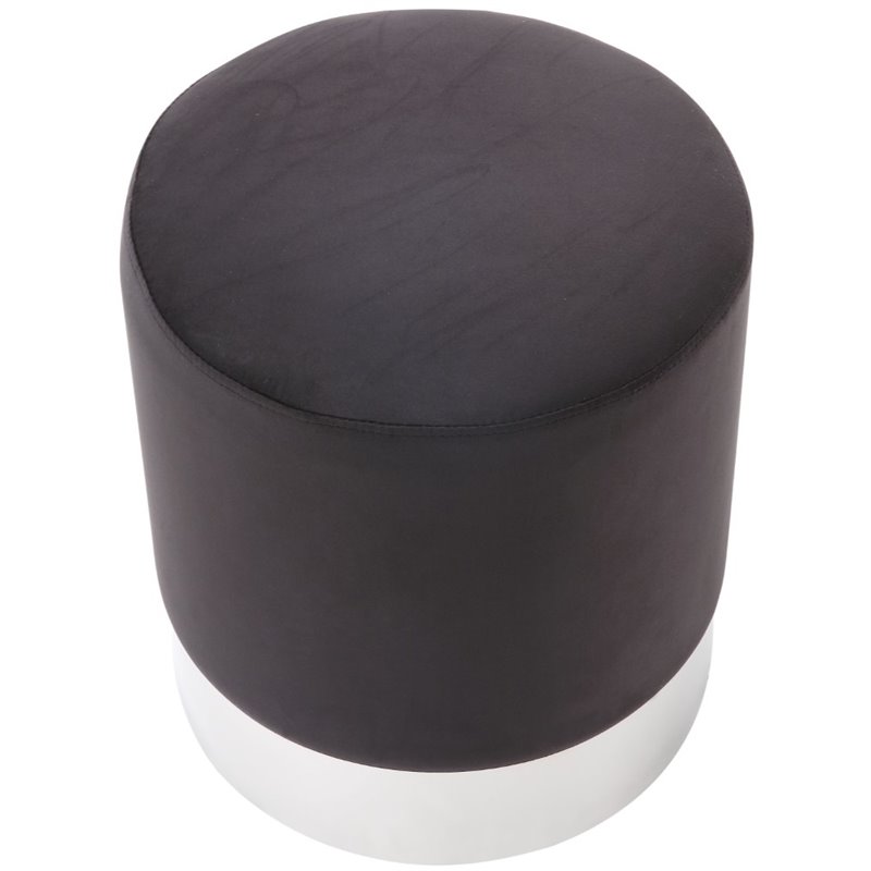 Posh Living Jason Velvet Round Ottoman with Metal Base in Black/Chrome