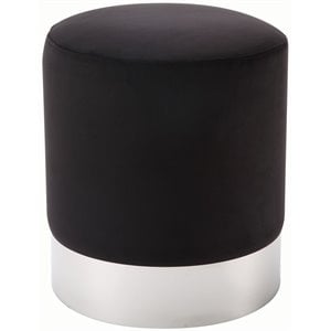Posh Living Jason Velvet Round Ottoman with Metal Base in Black/Chrome