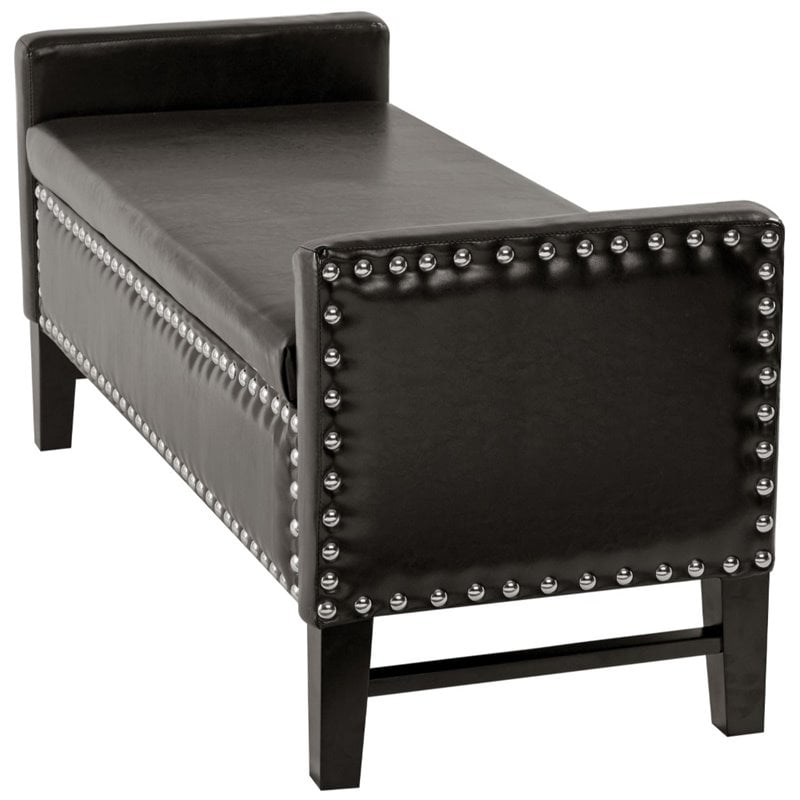 Posh Living Genesis Faux Leather Storage Bench with Nailhead Trim in Espresso
