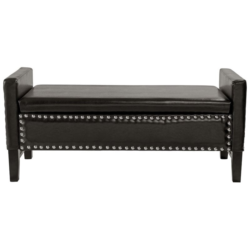 Posh Living Genesis Faux Leather Storage Bench with Nailhead Trim in Espresso