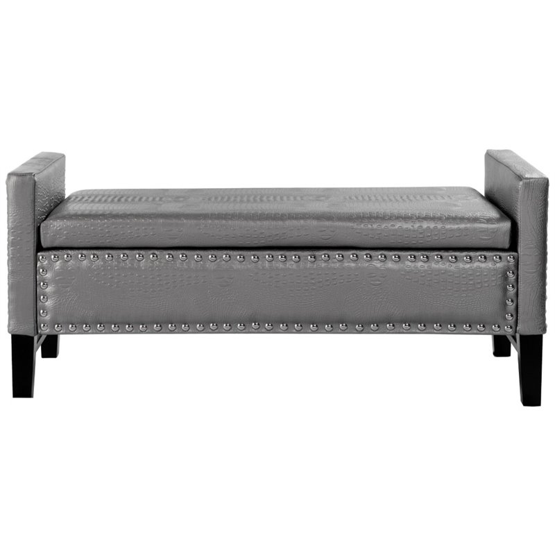 Posh Bench Posh Living Genesis Faux Leather Storage Bench with Nailhead Trim in ...