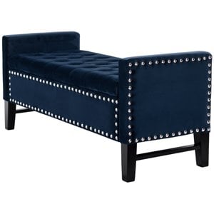 Posh Living Genesis Tufted Velvet Storage Bench with Nailhead Trim in Navy Blue