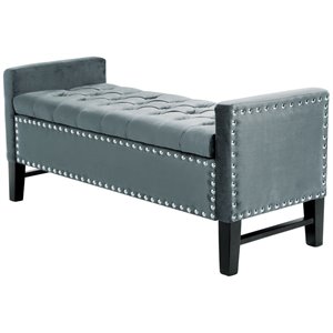 Posh Living Genesis Tufted Velvet Storage Bench with Nailhead Trim in Slate Blue
