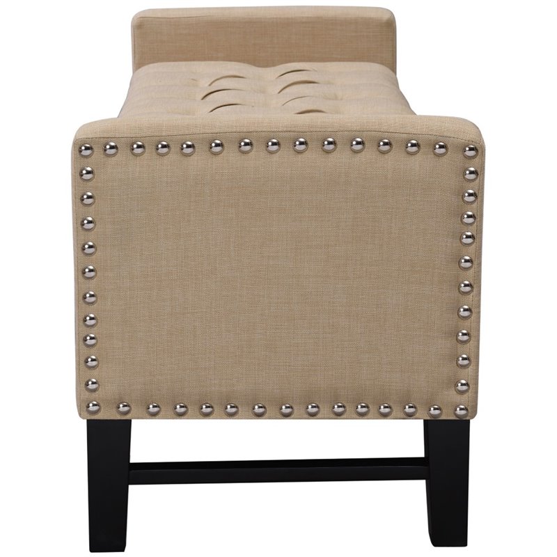 Genesis Beige Linen Storage Bench Tufted Silver