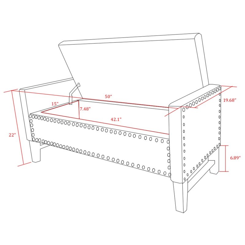 Posh Living Genesis Linen Fabric Storage Bench with Nailhead Trim in Beige