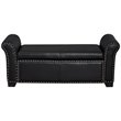 Posh Living Ashley Faux Leather Storage Bench with Nail Head Trim in Black