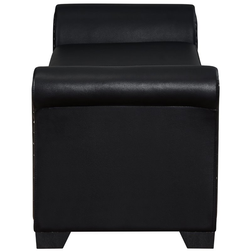 Posh Living Ashley Faux Leather Storage Bench with Nail Head Trim in Black