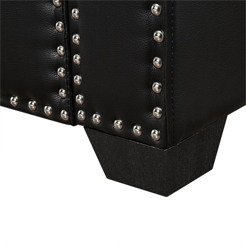 Posh Living Ashley Faux Leather Storage Bench with Nail Head Trim in Black