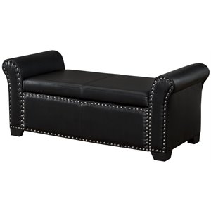 Posh Living Ashley Faux Leather Storage Bench with Nail Head Trim in Black