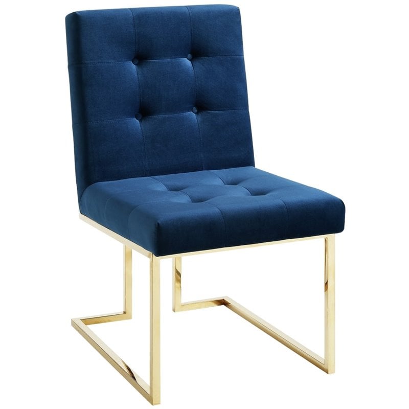 Posh Living Evan Velvet Dining Side Chair in Navy Blue/Chrome (Set of 2)