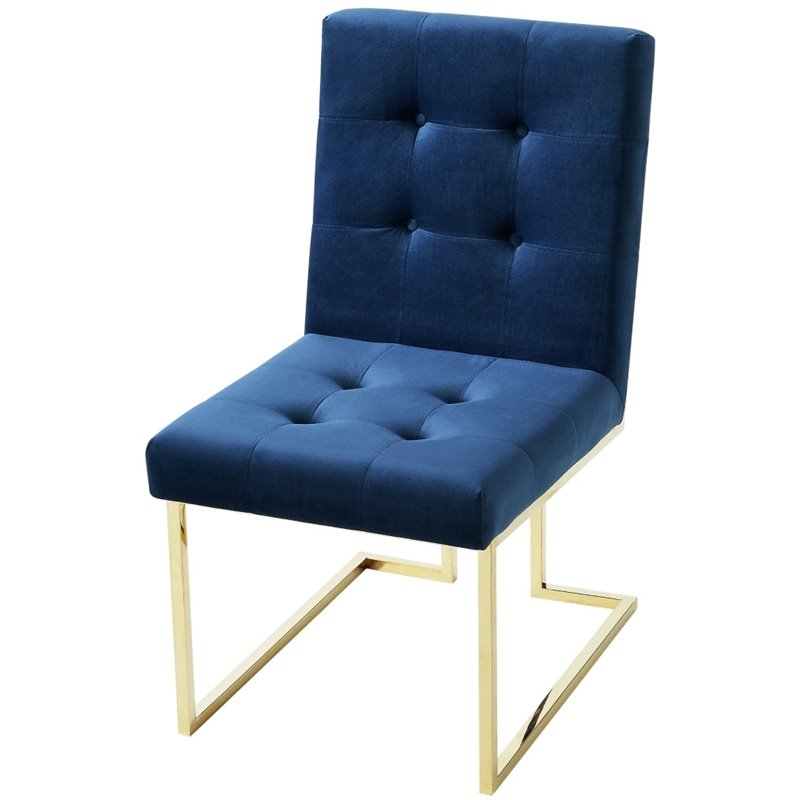 Posh Living Evan Velvet Dining Side Chair in Navy Blue/Chrome (Set of 2)