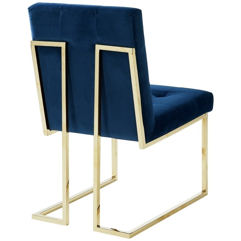 Posh Living Evan Velvet Dining Side Chair in Navy Blue/Chrome (Set of 2)