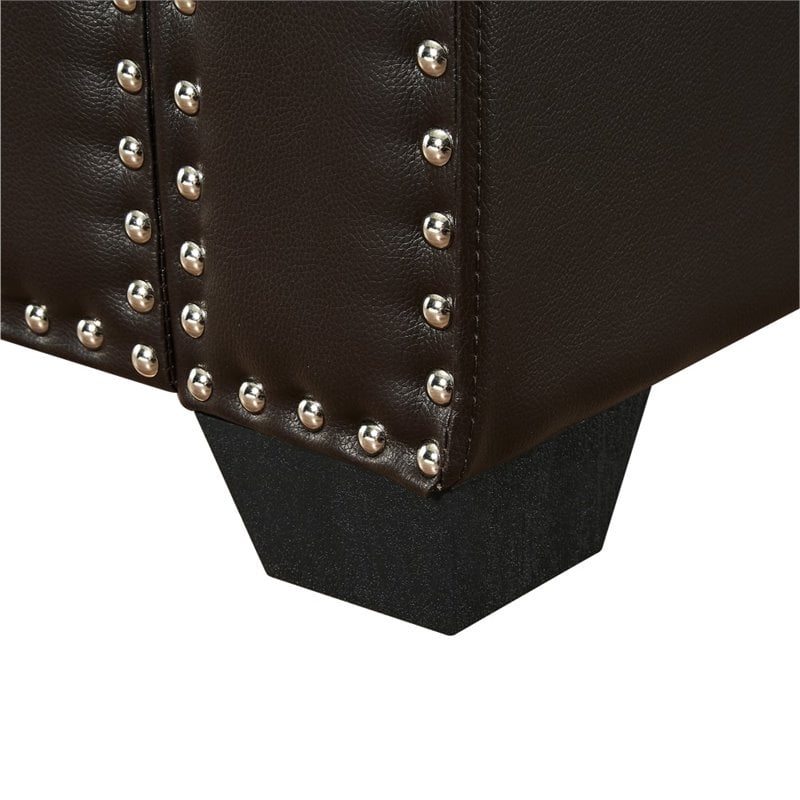 Posh Living Ashley Faux Leather Storage Bench with Nail Head Trim in Espresso