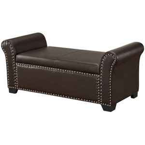 Posh Living Ashley Faux Leather Storage Bench with Nail Head Trim in Espresso