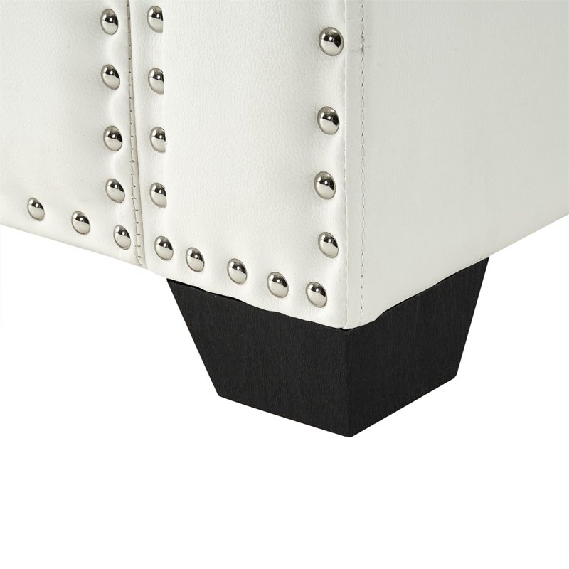 Posh Living Ashley Faux Leather Storage Bench with Nail Head Trim in Ivory