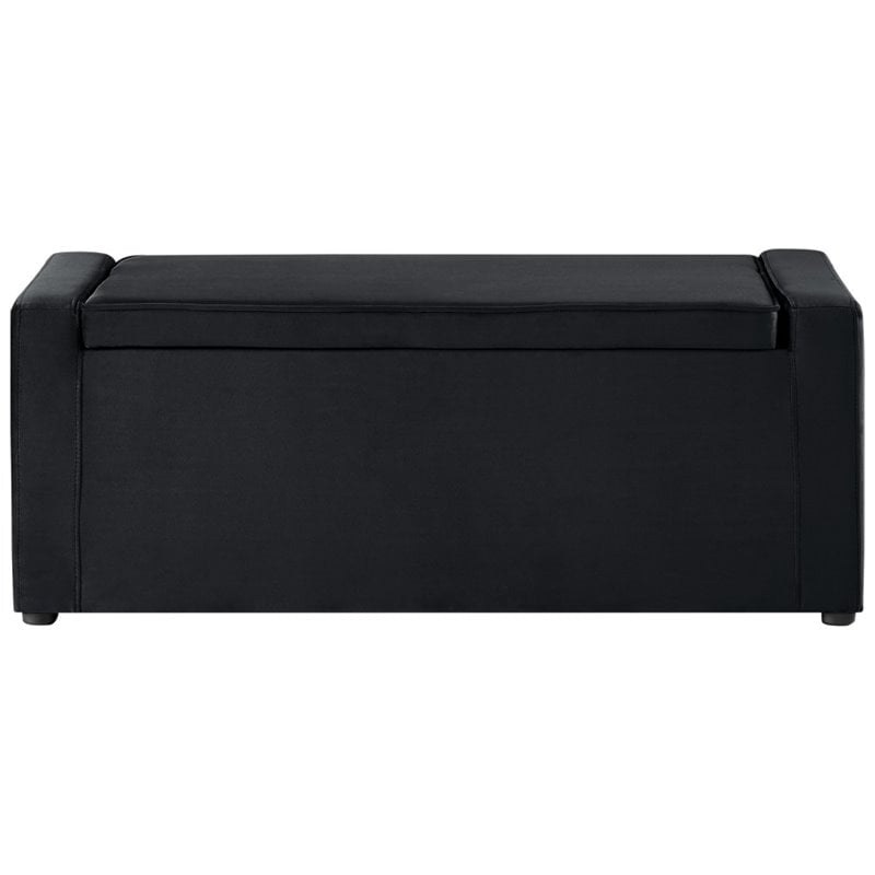 Posh Living Jake Velvet Upholstered Bench with Shoe Storage in Black