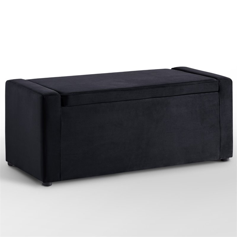 Posh Living Jake Velvet Upholstered Bench with Shoe Storage in Black
