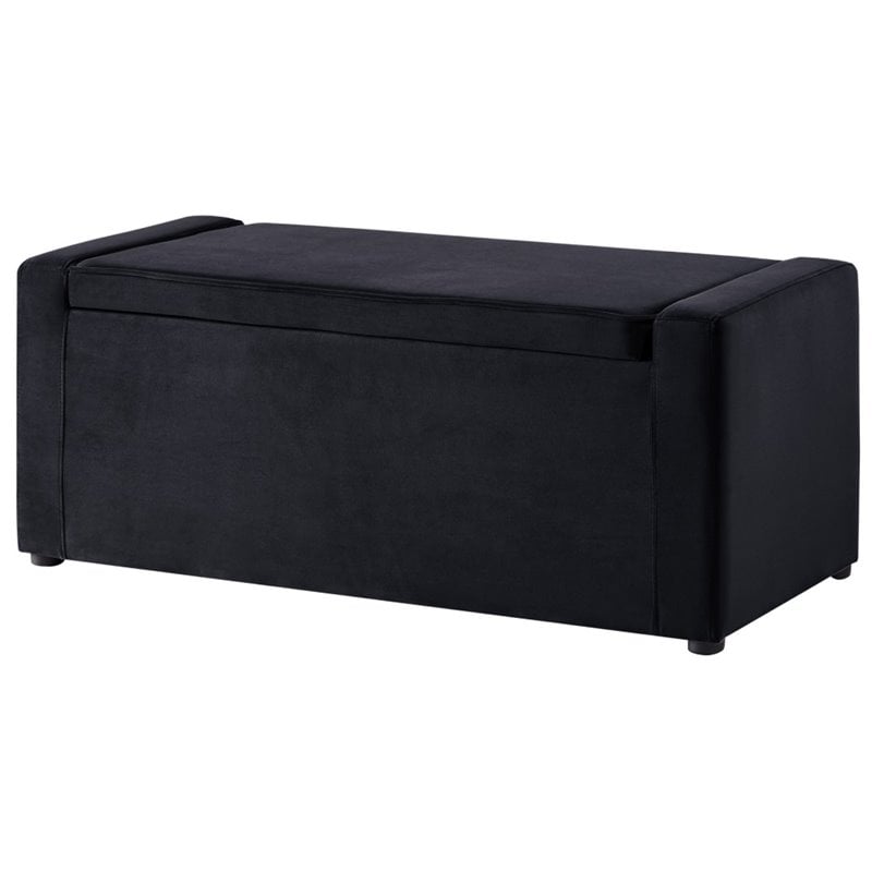 Posh Living Jake Velvet Upholstered Bench with Shoe Storage in Black