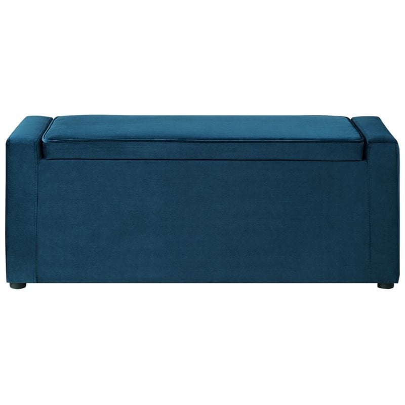 Posh Living Jake Velvet Upholstered Bench with Shoe Storage in Blue