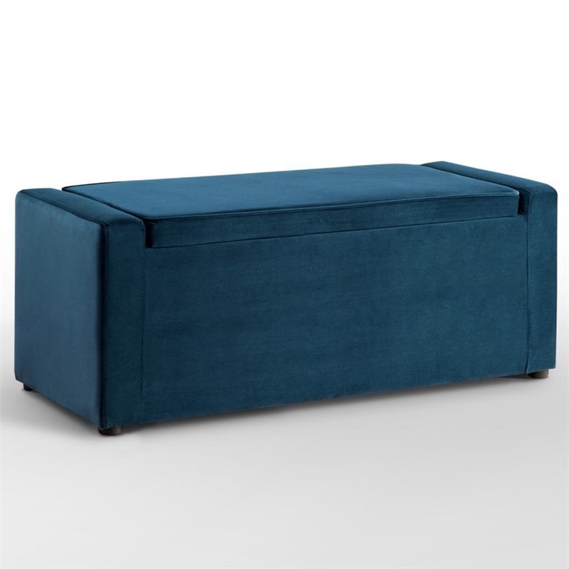 Posh Living Jake Velvet Upholstered Bench with Shoe Storage in Blue