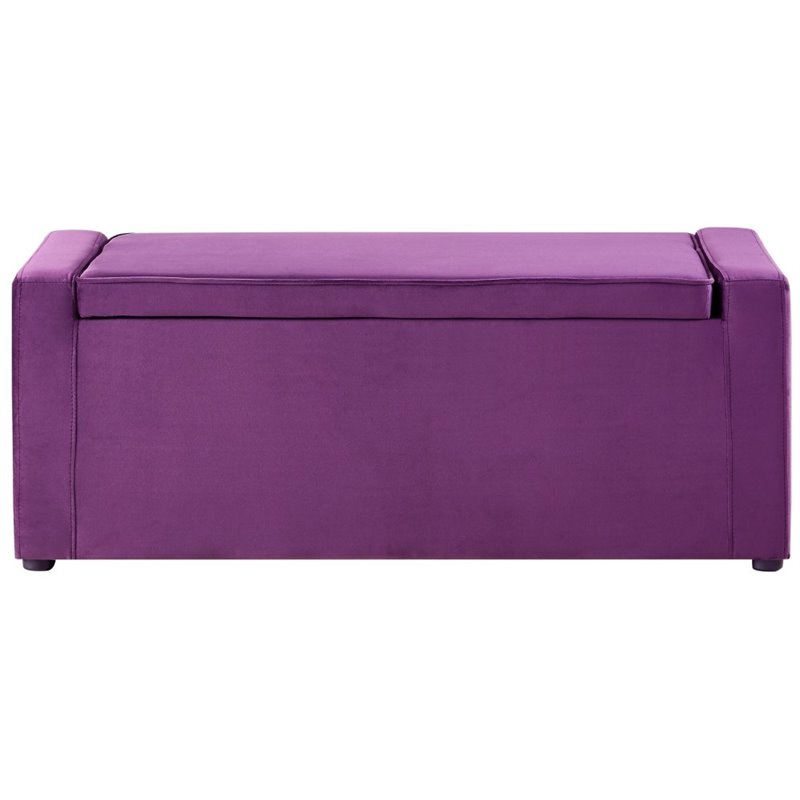 Posh Living Jake Velvet Upholstered Bench with Shoe Storage in Purple
