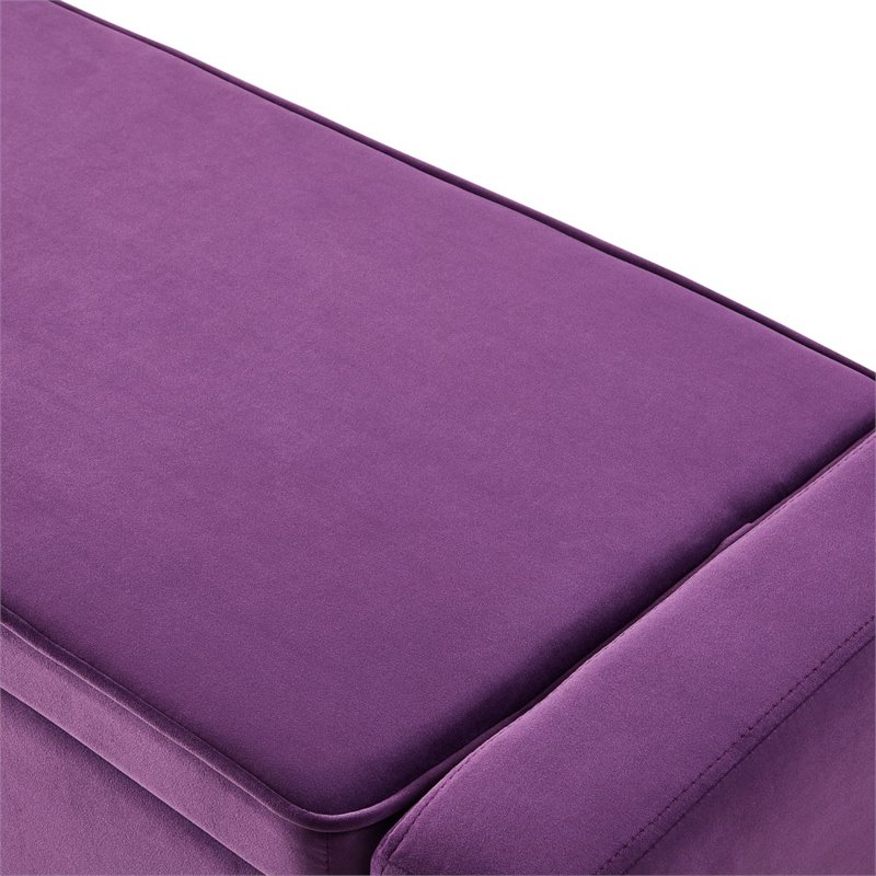 Posh Living Jake Velvet Upholstered Bench with Shoe Storage in Purple