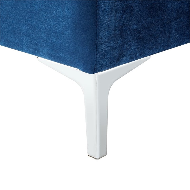 Posh Living Levi Tufted Velvet Storage Ottoman with Chrome Legs in Navy Blue